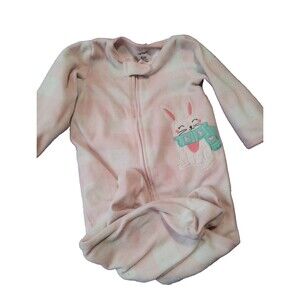 Carter's Girls 1 Piece Footed Sleeper Zip Up Fleece Pajamas Pink Bunny Size 6M